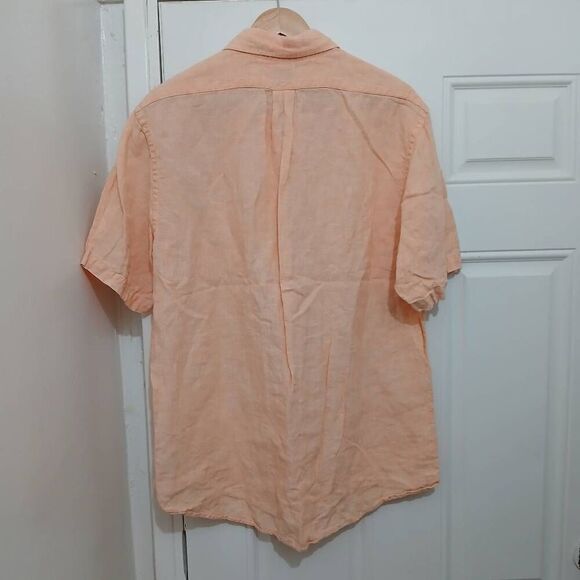Brooks brothers mens large REGENT shirt apricot peach 100% linen shortsleeve - Picture 4 of 8
